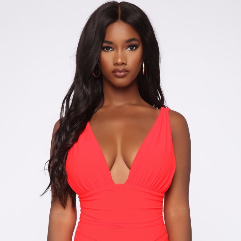 🆕 Neon Coral Ruched Tank Bodysuit